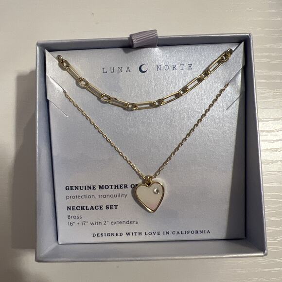 Luna Norte Accessories - Lovely Luna Norte Brass Genuine MOP CZ Icon Heart Necklace rhinestone